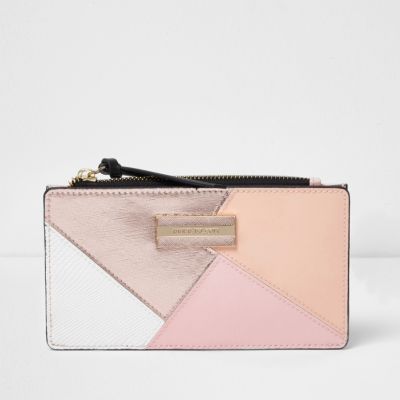 Rose gold panel slim zip top fold out purse